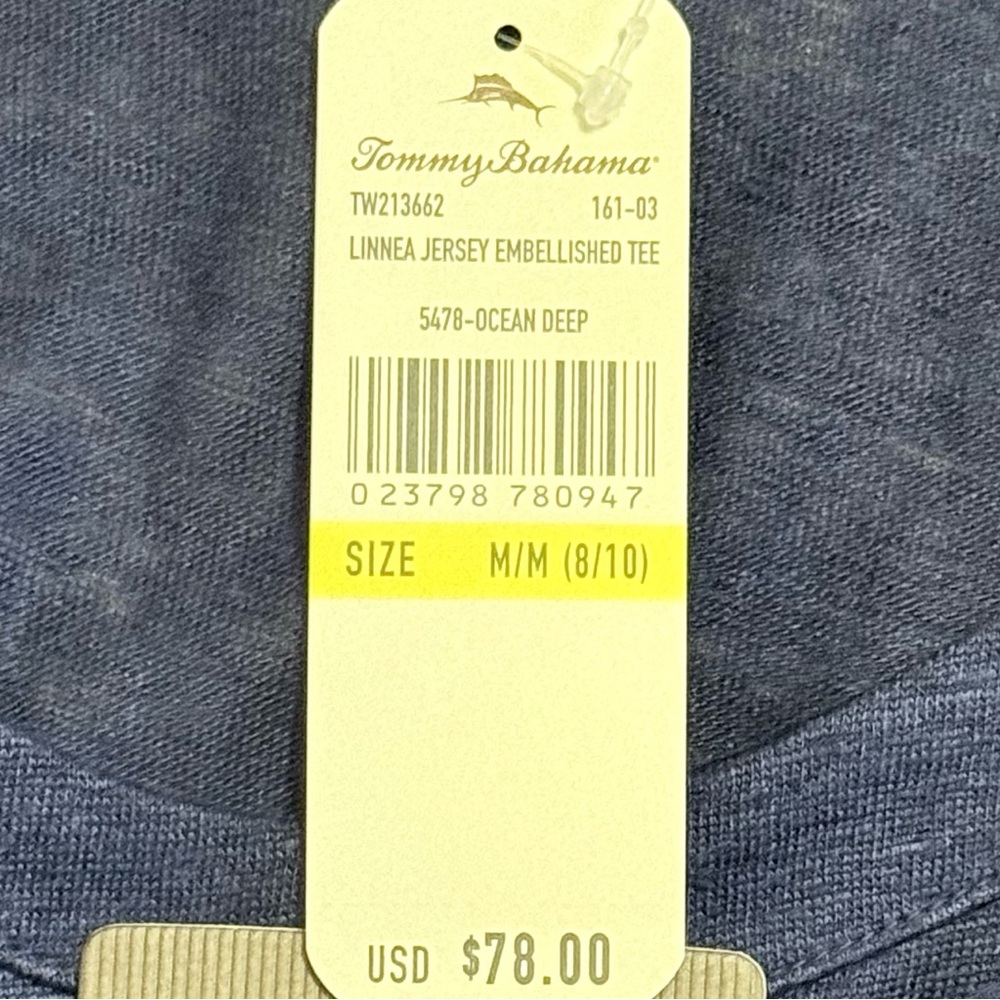 NWT Women's Tommy Bahama Linnea Jersey Flower Embellished Tee 100% Linen Medium - Picture 4 of 6